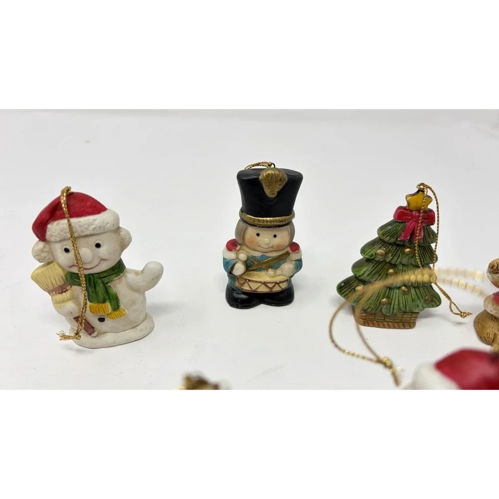 Vintage Ceramic Christmas Ornaments Set 8 Santa‎ Teddy Bear Tree Snowman drummer